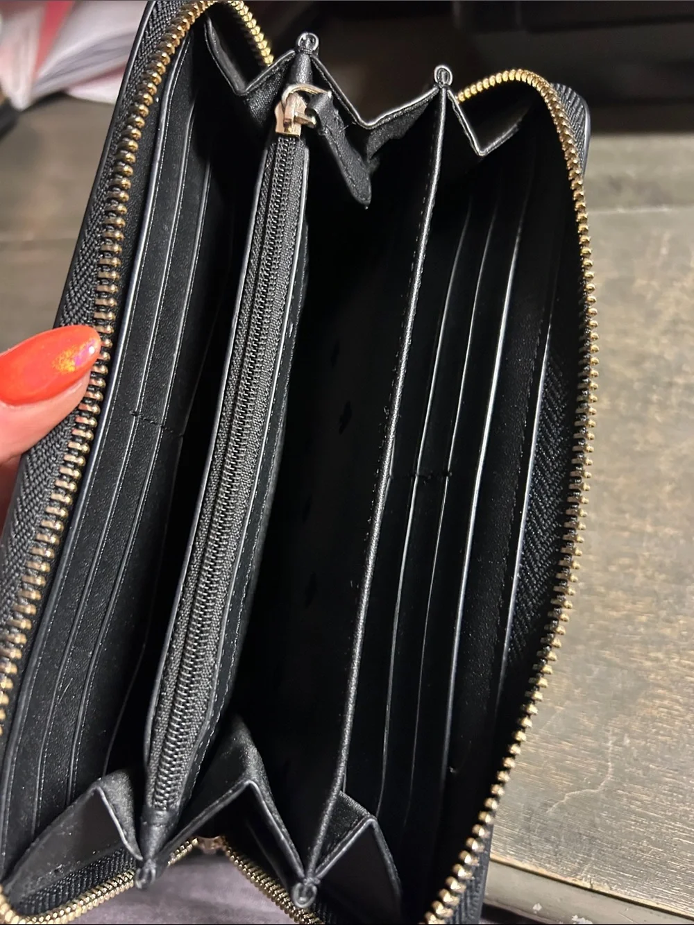 kate spade Black and Blush Saffiano Zip Wallet